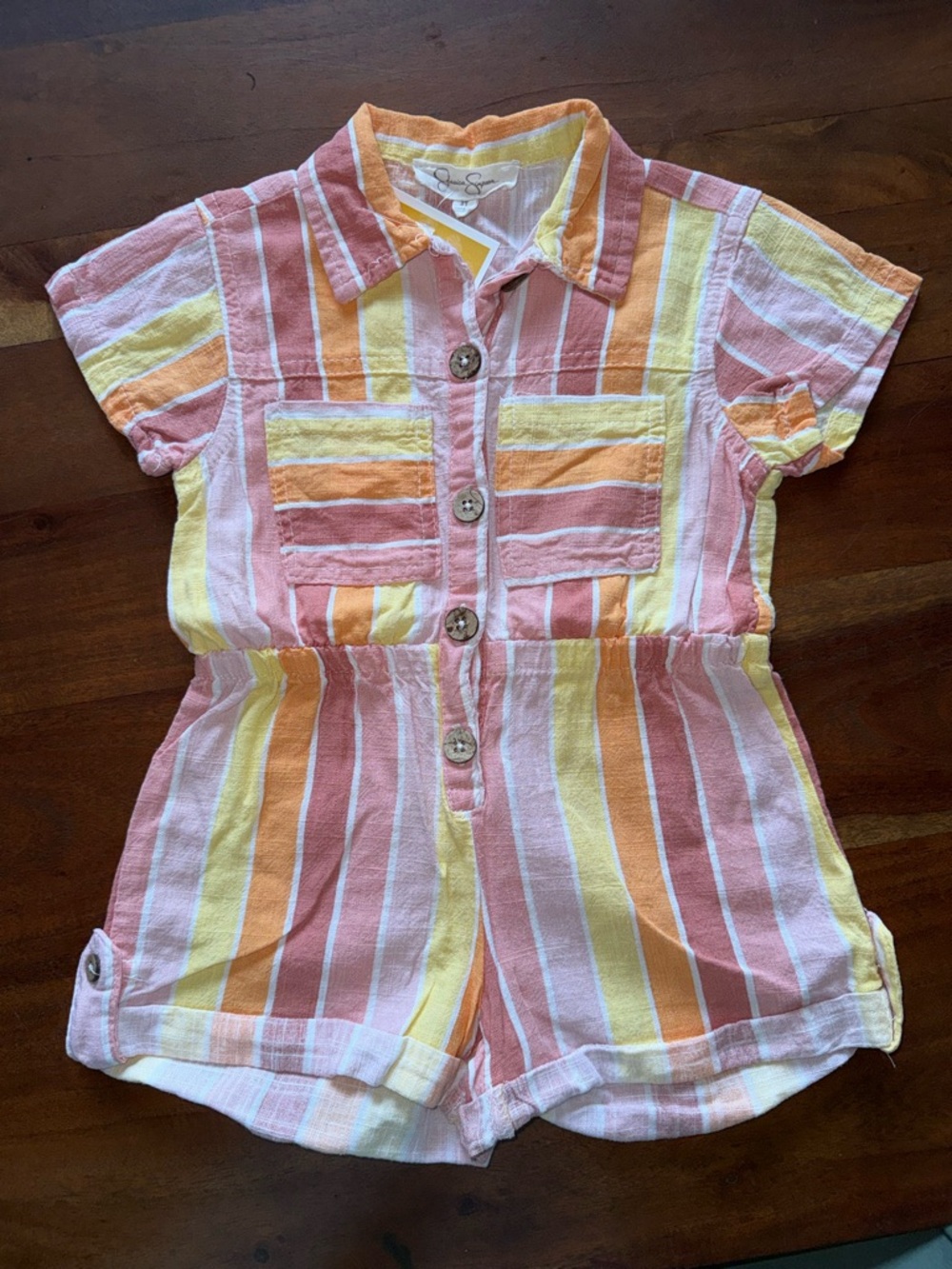 Jessica Simpson Pink Yellow Orange Striped Girls' Romper
